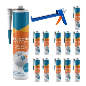 Silicona Acida En Cartucho 280ml Pack X 12 + Pistola De Apli