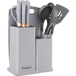 Set 13 Piezas Juego De Cuchillos + Menaje Cuori Tijera Tabla Color Gris