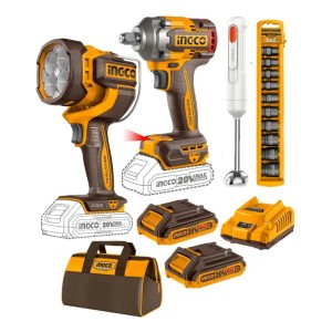 Kit Llave De Impacto 400nm + Lámpara + Batidora Ingco Amarillo