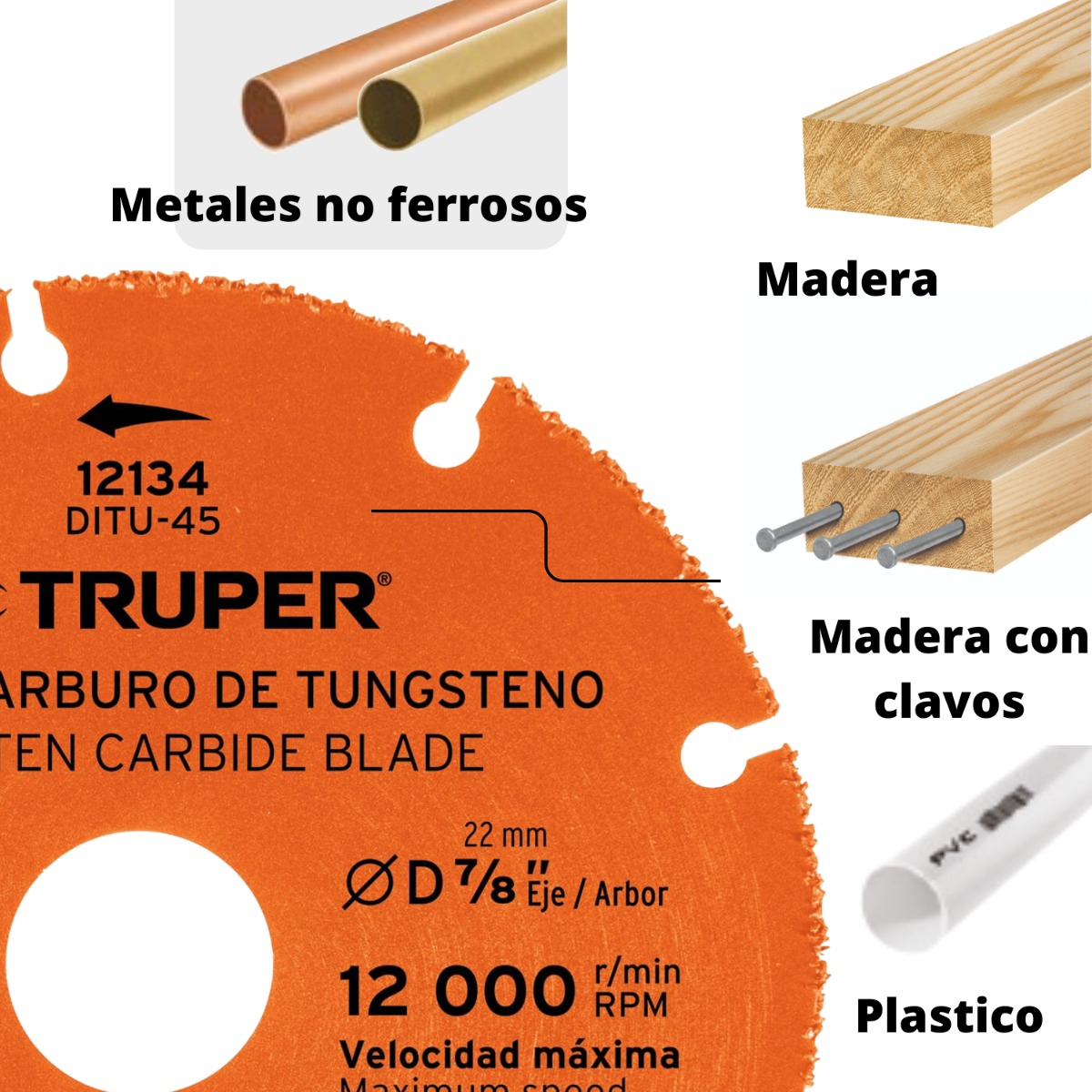 Disco 4 1/2'' Multiprop. Truper Multi Material Madera Metal Naranja - Imagen 3