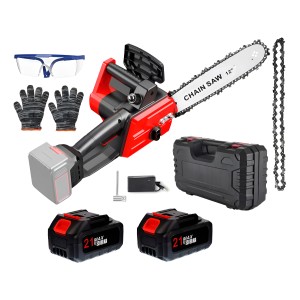 Mini Motosierra 12p Maletín 2 Baterías 2 Cadenas Espada Color Negro Con Rojo