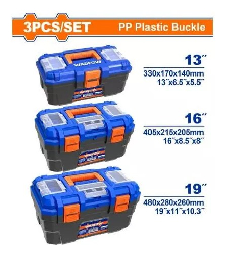 Set X 3 Cajas De Herramienta Plasticas Wadfow Wtb2103 Azul - Imagen 2