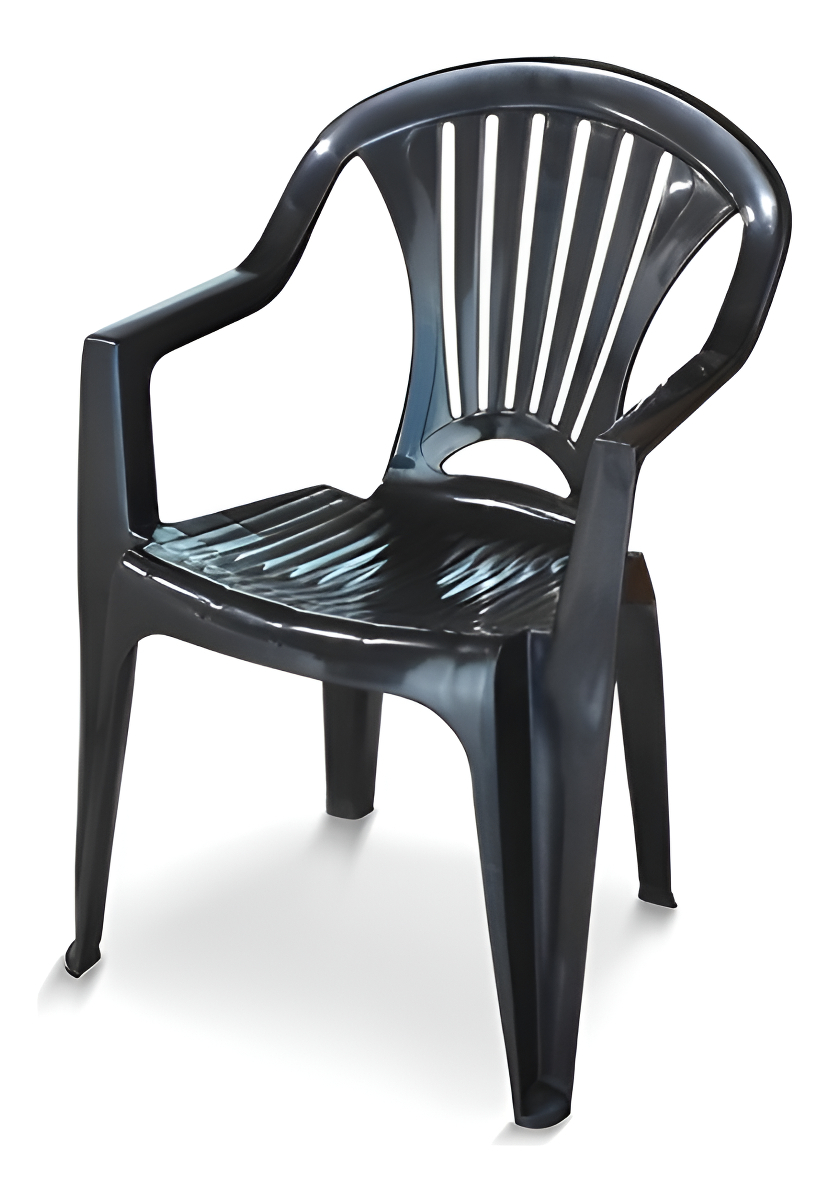Silla Plástico Negro Resistente 150kg Uv Apilable Jardín Arqplast