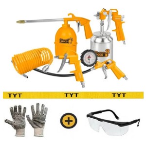 Kit Compresor 5 Piezas Pintar Inflar Soplar Limpiar Ingco