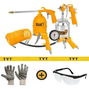 Ff Kit Compresor 5 Piezas Pintar Inflar Soplar Limpiar Ingco Naranja