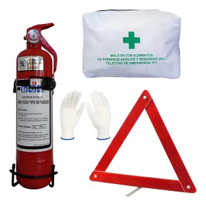 Bomberito Extintor C/soporte + Botiquín + Baliza + Guantes