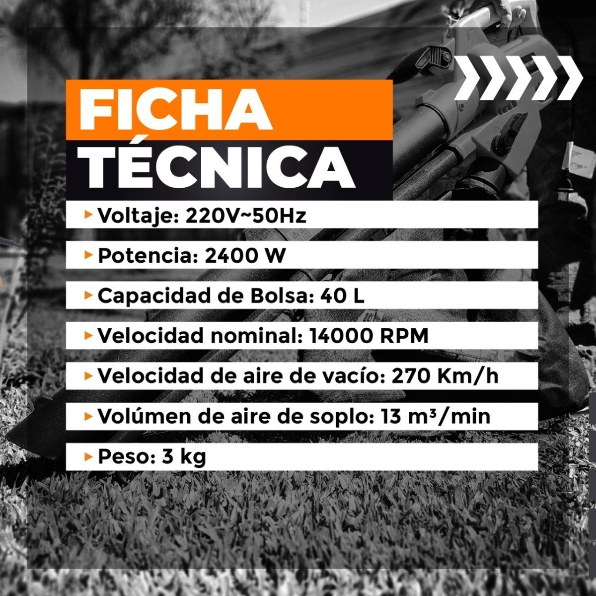 Sopladora Aspiradora Trituradora Lusqtoff 2400w Hojas - Imagen 8