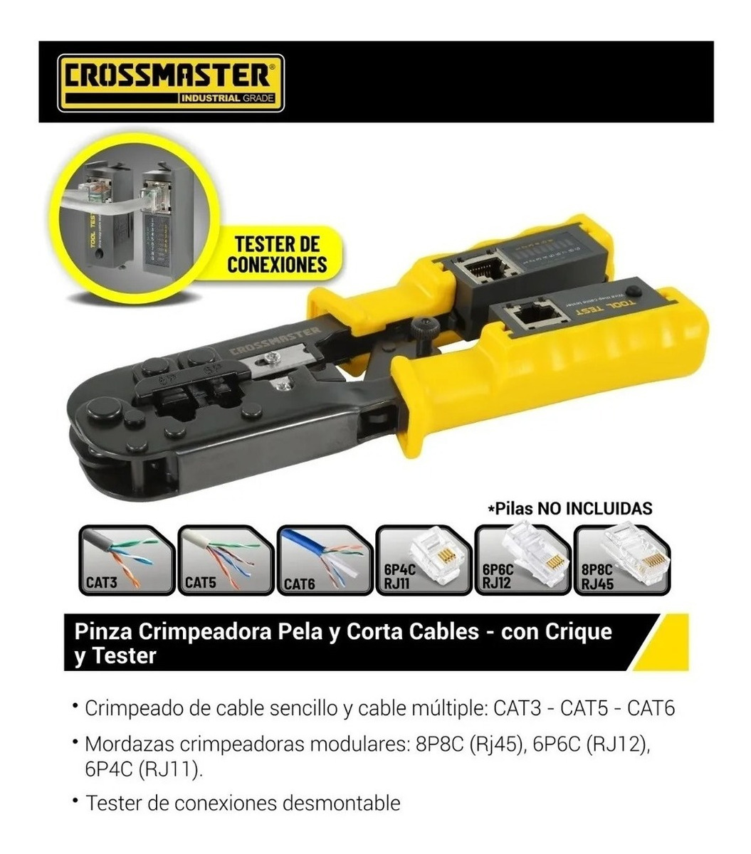 Pinza Crimpeadora Rj45 C Crique Y Tester De Red Crossmaster - Imagen 3