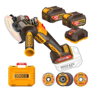 Amoladora Angular 42v Accesorios 2 Baterias Cargador Ingco Color Amarillo