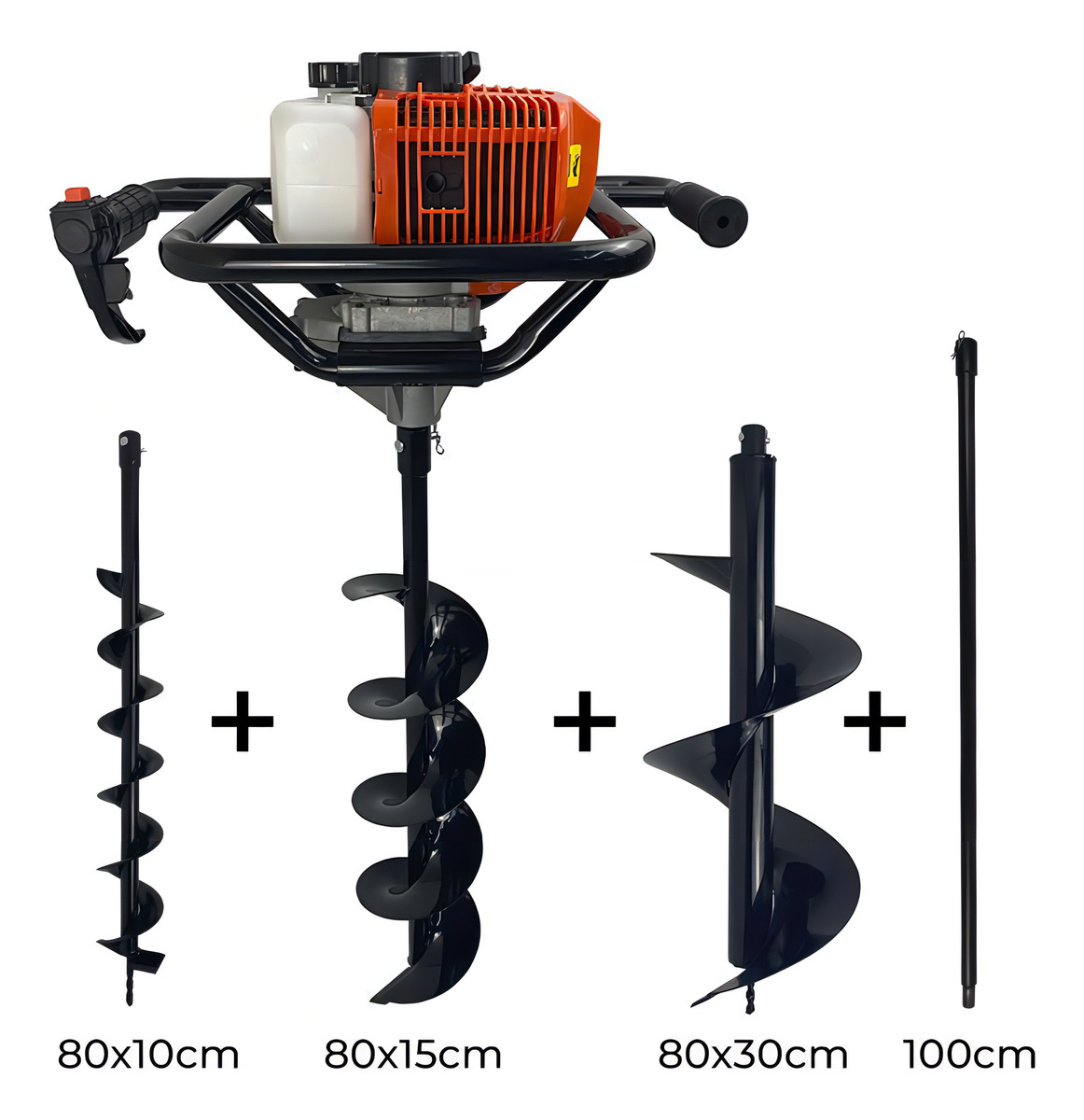Perforadora De Suelo A Gasolina De 52 Cc Con 3 Taladros Y 1 M De Extensión