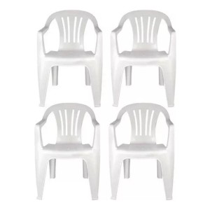 Set De 4 Sillas Plastico Pvc Reforzada Blanca Peso 182kg