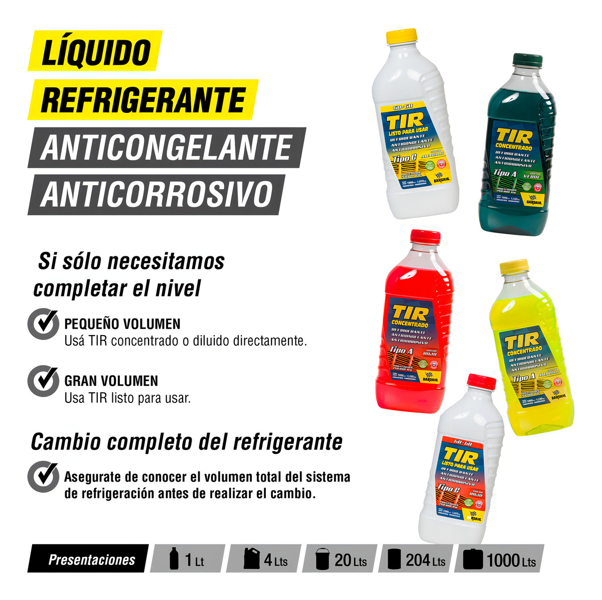 Liquido Refrigerante Anticongelante Tir 50% Listo Para Usar Bardahl Amarillo 1l - Imagen 2