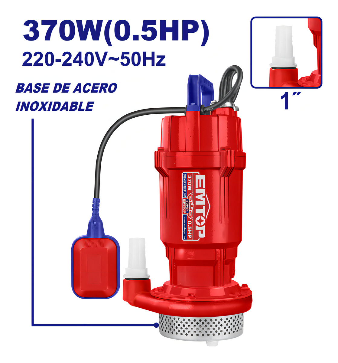 Bomba Desagote Sumergible Emtop Ewpps03701 370w 100l/min 17m Rojo - Imagen 2