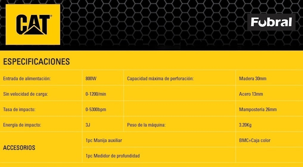 Taladro Rotomartillo Caterpillar 800watts 26mm Dx26 Color Negro/amarillo Frecuencia 50 Hz/60 Hz - Imagen 4
