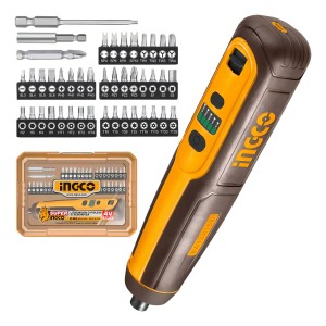 Atornillador Inalambrico 1/4 Ingco Go + Puntas Y Estuche Color Amarillo
