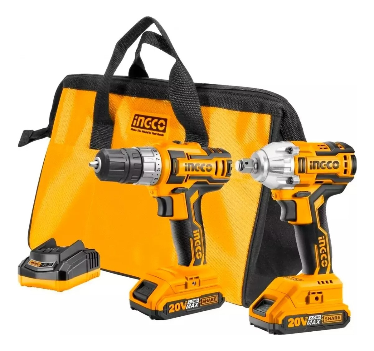 Kit Atornillador 18v + Llave Impacto 2 Batería 18v Ingco