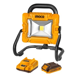 Reflector De 20w Portatil + Bateria 2ah Y Cargador Ingco Car Carcasa Amarillo Luz Blanco Frío