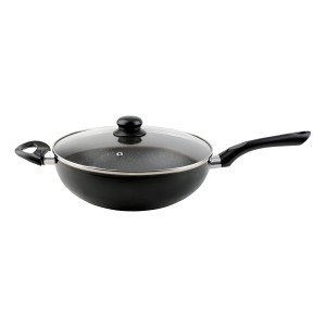 Wok Cuori Antiadherente Negro 28cm Aluminio Con Tapa De Vidrio