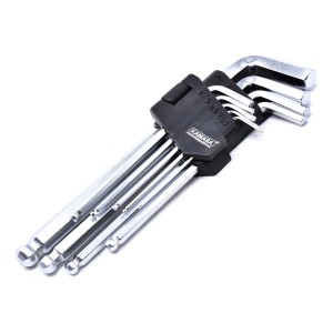 Juego Llaves Allen Kamasa 9 Piezas Cromo Vanadio Cabeza Bola Plateado