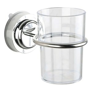 Vaso Porta Cepillos Con Ventosa Para Pared Baño Acero Inox Color Plateado