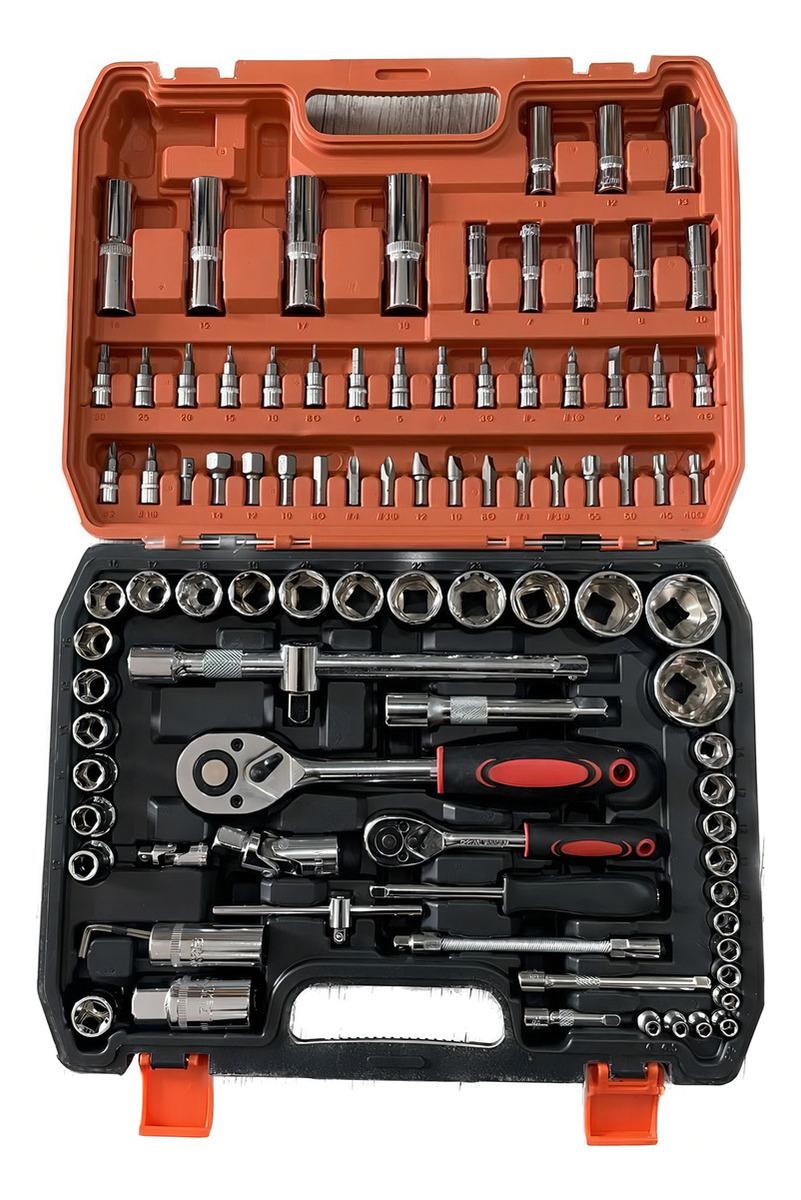 Juego De Dados Tubos 94pcs Industrial Encastre 1/2 Y 1/4 En Clic Color Plateado