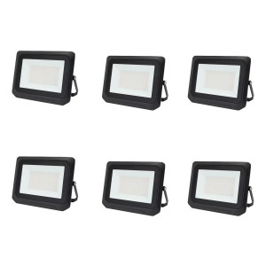 Foco Reflector Proyector Led Sky Blue 100w Pack X 6 Unidades Negro Blanco Frío