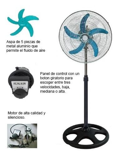 Ventilador 5 Aspas Metálicas Pedestal Negro/cromado Metal Aluminio