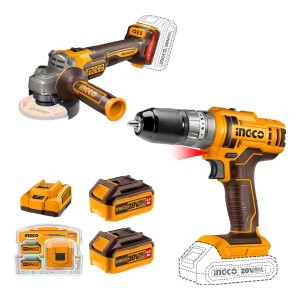 Amoladora 20v + Taladro Percutor + 2 Baterias 4 Amp Ingco