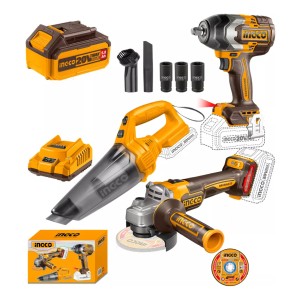 Kit Llave Impacto 850nm + Amoladora + Aspiradora Ingco