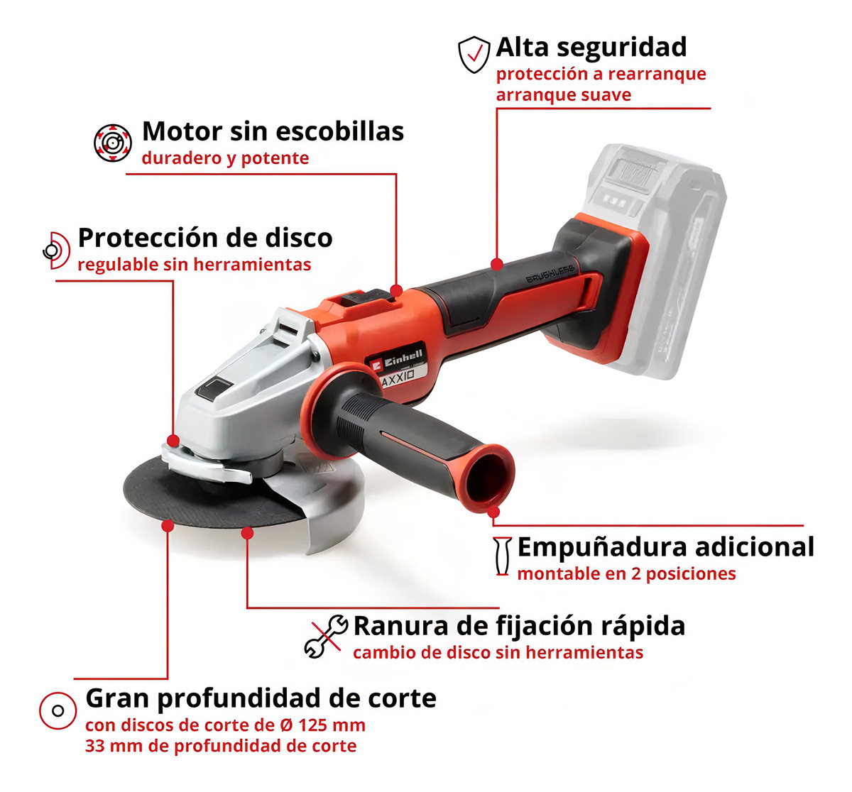 Amoladora Angular Inalámbrica Einhell Axxio 18/125 Q Rojo - Imagen 6