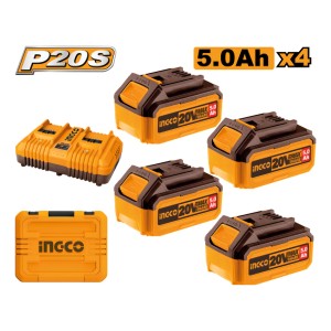 Set X 4 Baterias 5ah + Cargador Doble + Valija Ingco Fbcli20