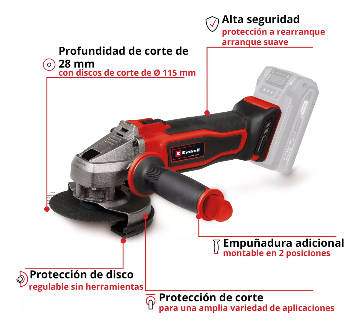 Amoladora Angular Inalámbrica Einhell Power X-change Te-ag - Imagen 4