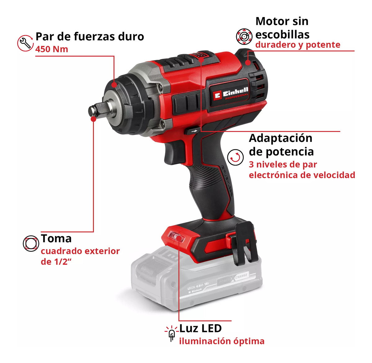 Llave De Impacto Inalámbrica Impaxxo 18/450 Cargador+batería - Imagen 2