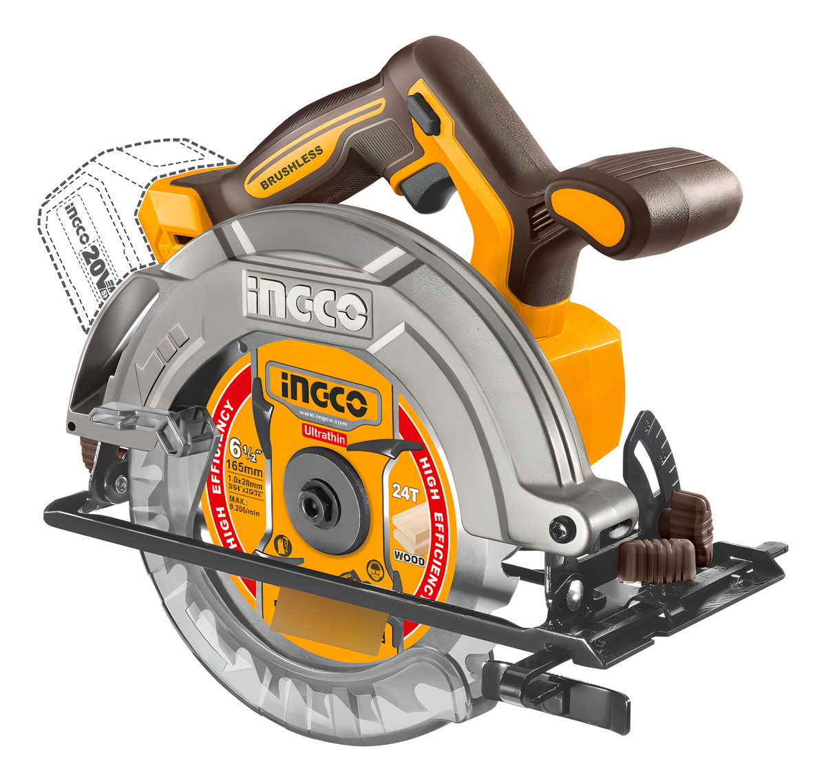 Sierra Circular Bateria P20s 165mm Ingco Csli1652 Color Amarillo Frecuencia 50-60