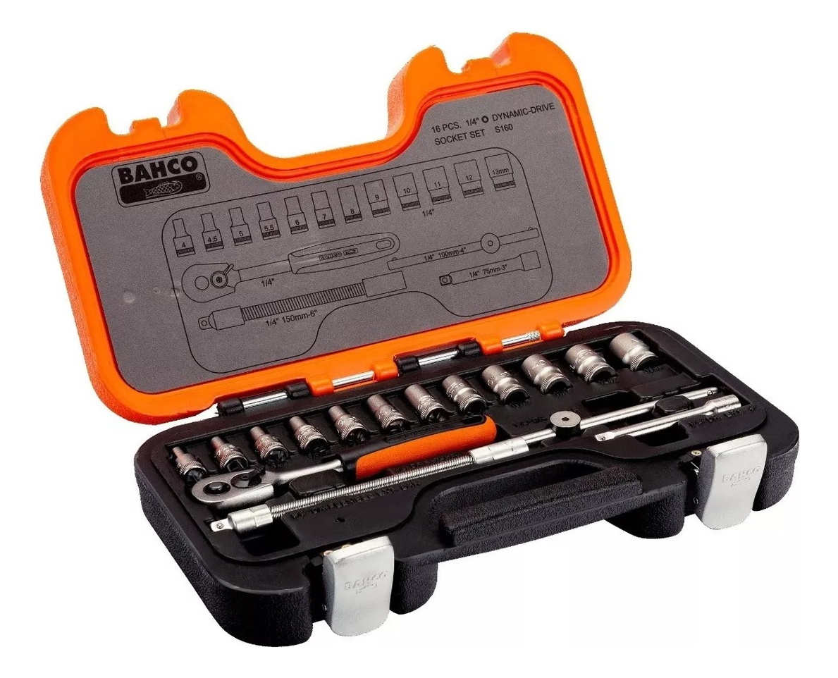 Set Juego Bocallaves Bahco 1/4'' Métrico 16 Piezas Kit S160 Color Naranja - Imagen 2