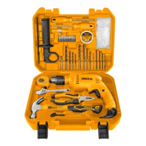 Set Taladro Impact 680w + Valija Ingco Hkthp11151 *ub* Color Anaranjado Y Negro