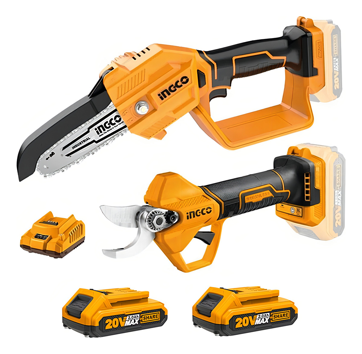 Kit Motosierra + Tijera De Podar Jardin Ingco Cosli23065 Color Amarillo