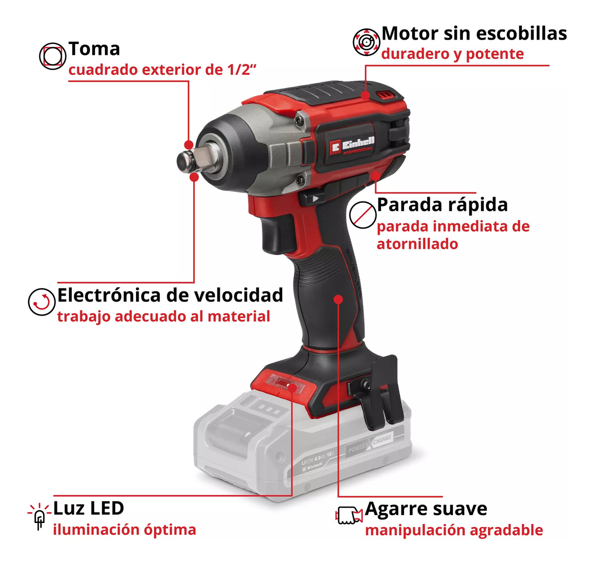 Llave Impacto Impaxxo Einhell Brushless 230nm Bate2,5+cargad - Imagen 4