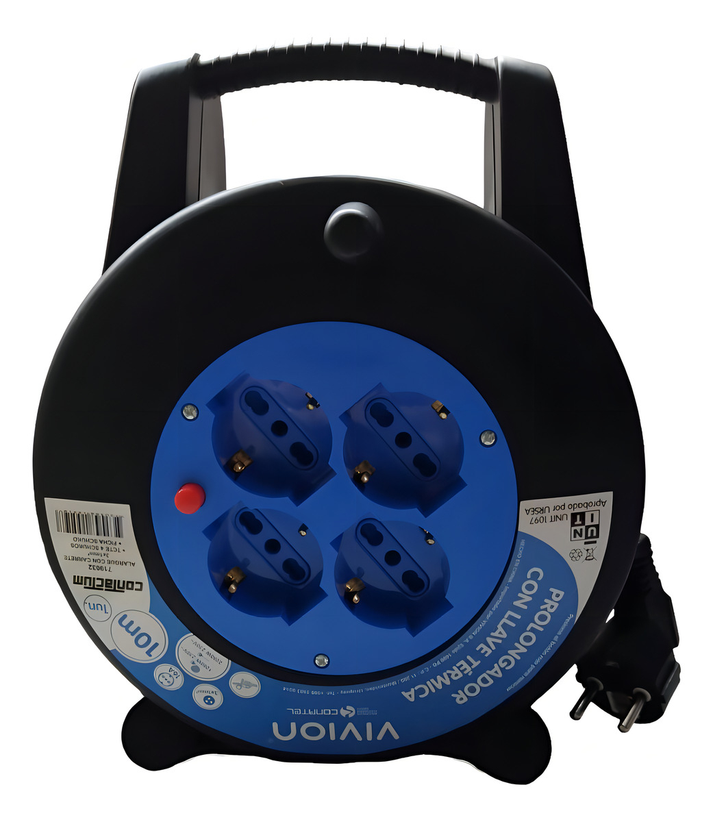 Alargue Carrete Enrollador 10 Metros - 4 Tomas Shucko Vivion - Imagen 2