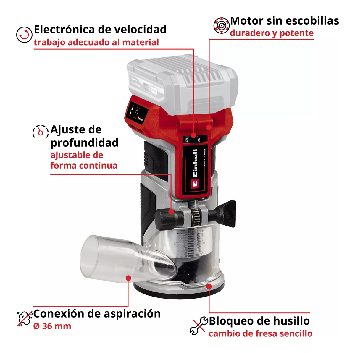 Fresadora Einhell Tp-et 18 Li Bl Inalámbrica 1200w Bat+carga - Imagen 3