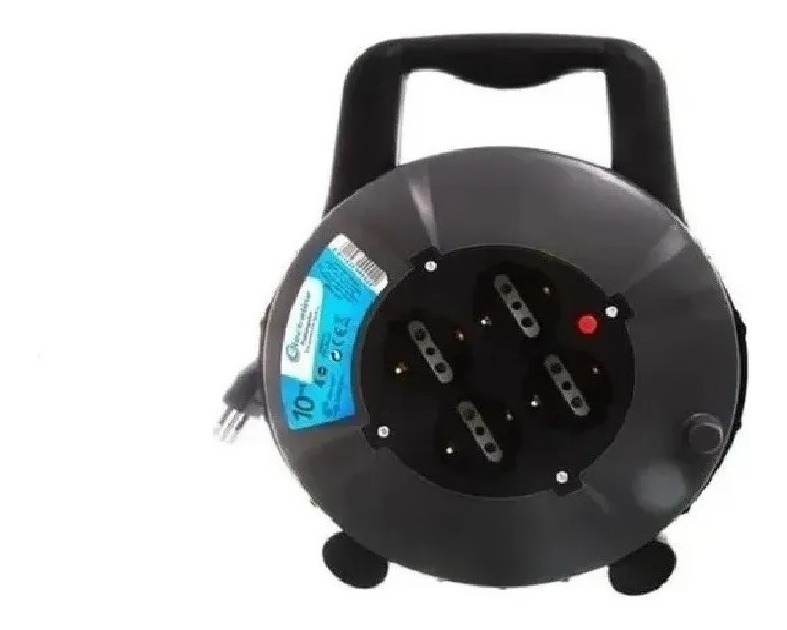 Alargue 10mts Con Enrollador 4 Schuko + Tierra
