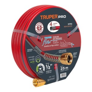 Manguera De Riego Super Reforzada 4 Capas Truper Rollo X 25m Color Rojo