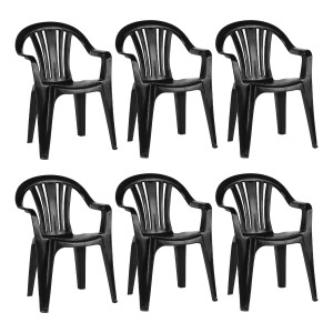 Set X6 Silla Natal Plástica De Jardín Garden Life Negro Lisa