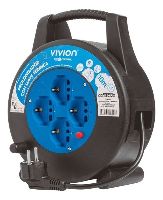 Alargue Carrete Enrollador 10 Metros - 4 Tomas Shucko Vivion
