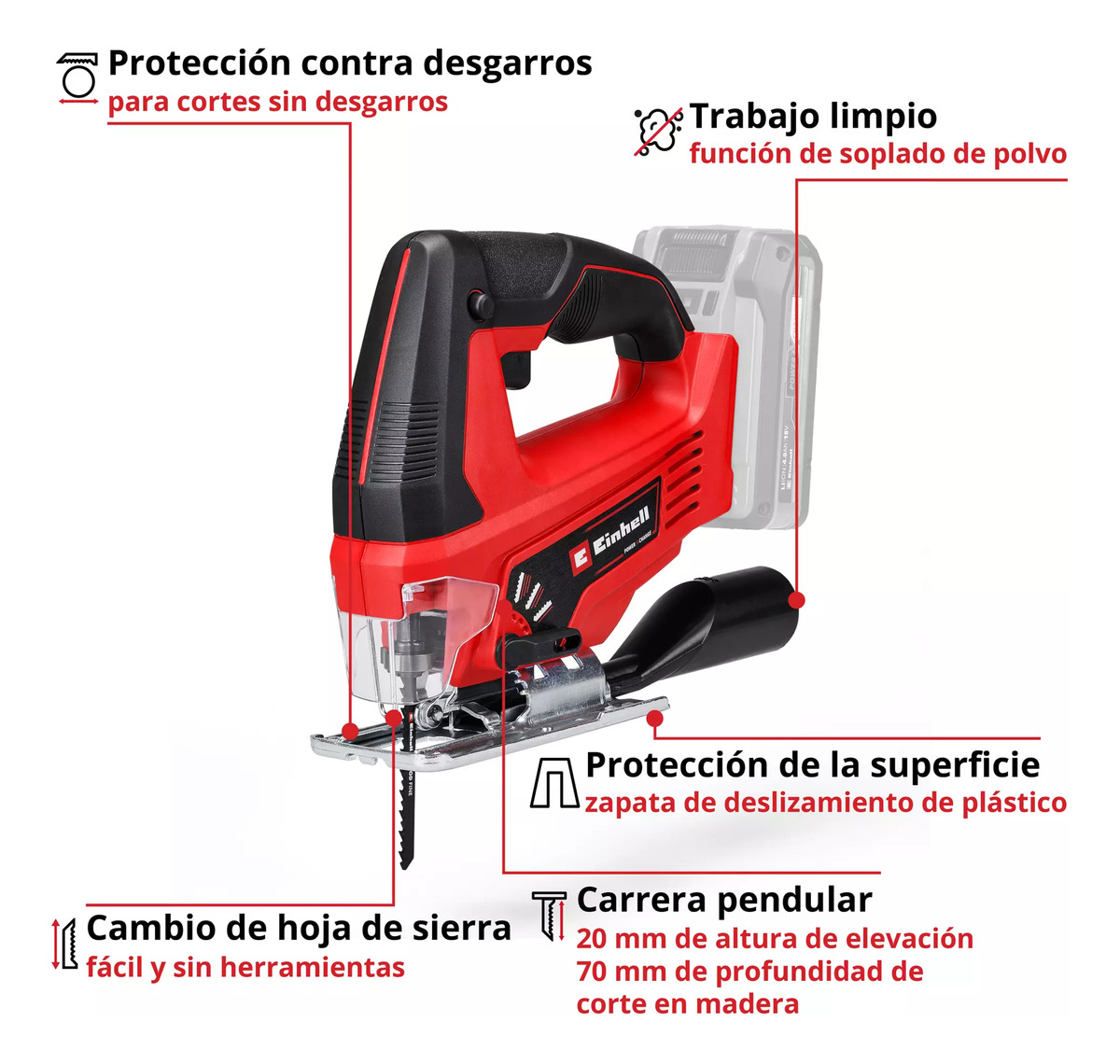 Sierra Caladora Profesional Inalámbrica Einhell Tc-js 18 Li - Imagen 3