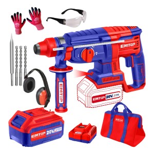 Rotomartillo Inalámbrico Emtop 20v Sin Escobillas Sds Plus 2 Baterías Azul/rojo 50 Hz