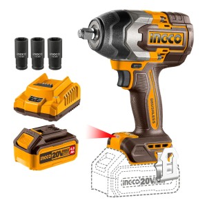 Llave De Impacto 850nm + Bateria 4ah Y Cargador Ingco Color Amarillo