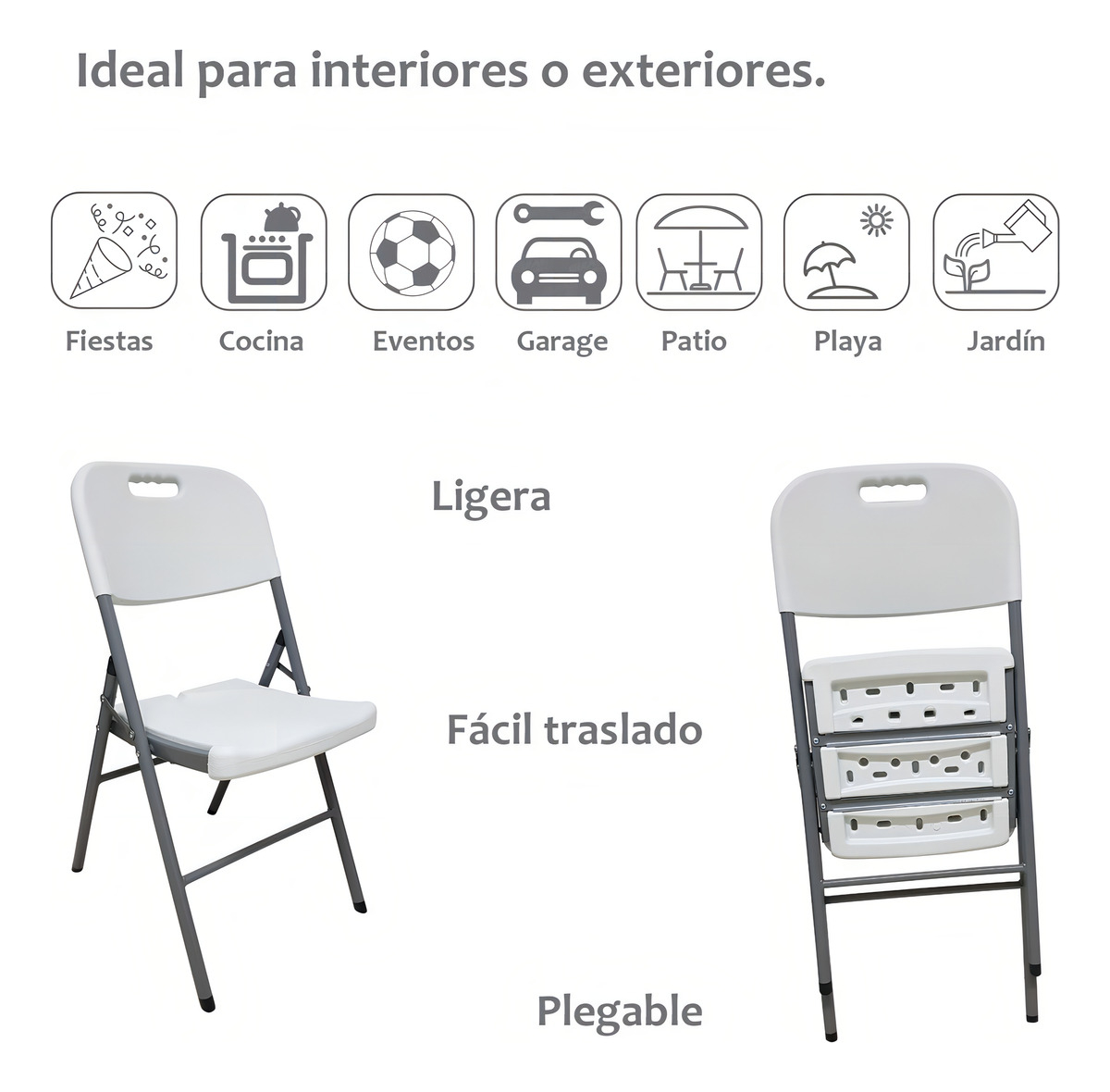 Silla Plegable Blanca Bsens Blanco Jardín - Imagen 3