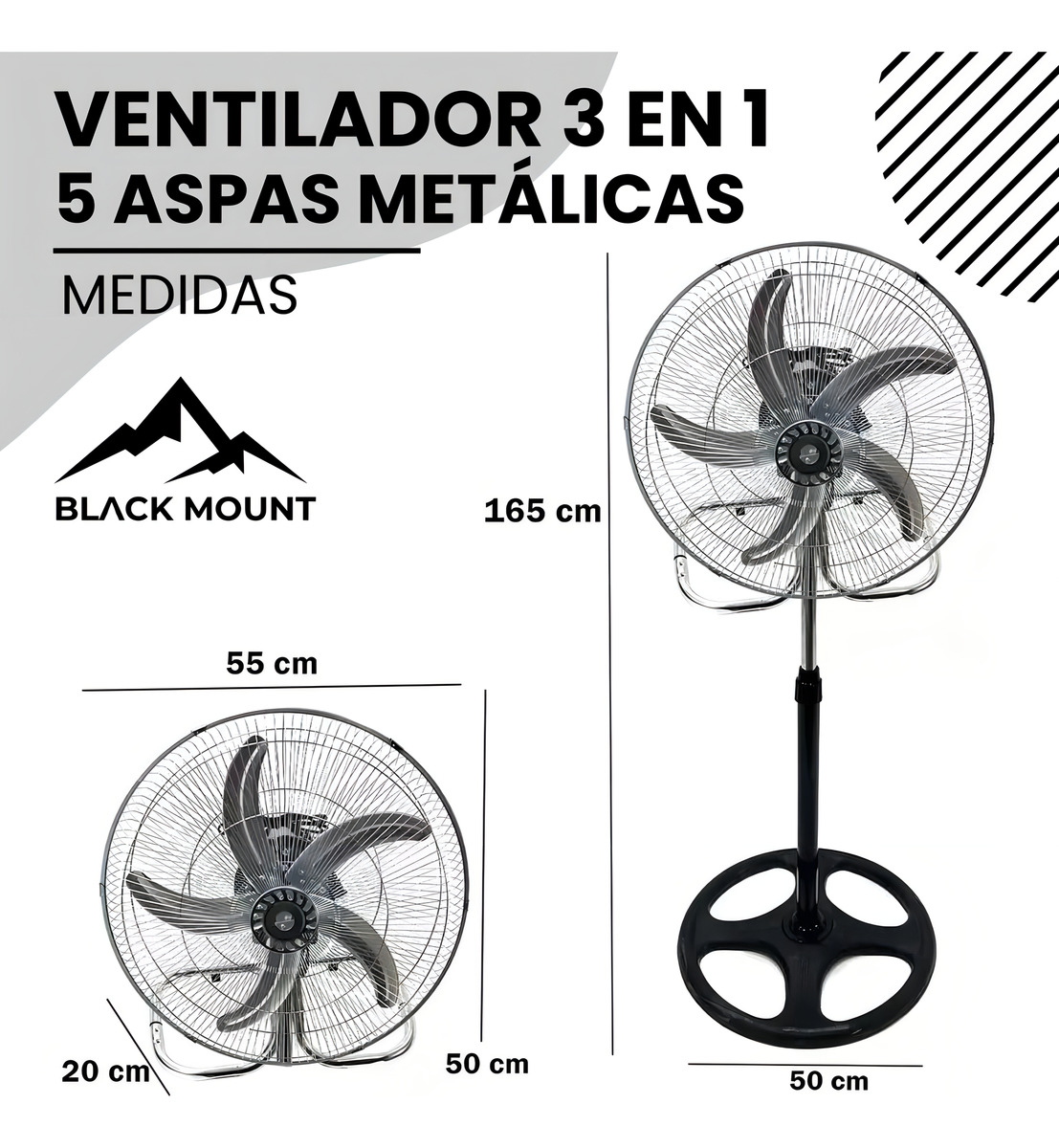 Pack X2 Ventiladores 3 En 1, 5 Aspas Metálicas, Black Mount, Estructura Negra Y Aspas Color Gris, Versátiles Y Potentes, Alta Calidad - Imagen 10