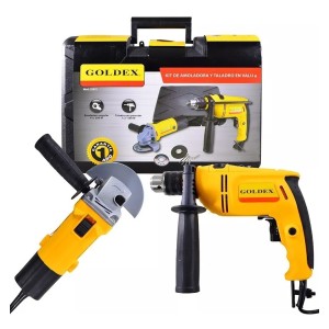 Kit Taladro + Amoladora Goldex En Valija Con Accesorios 500w